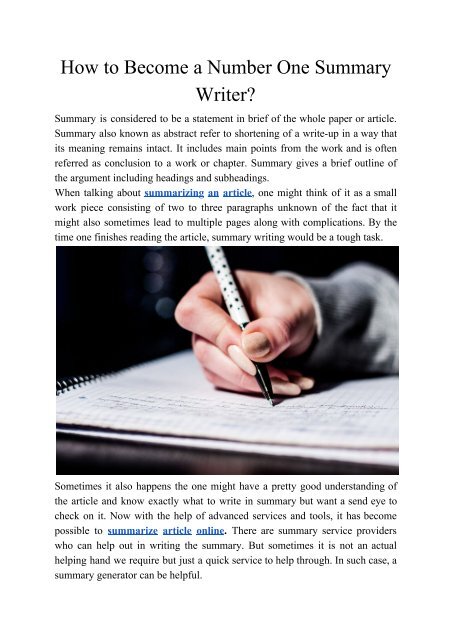 How to Become a Number One Summary Writer