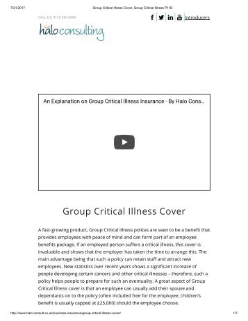 Group Critical Illness Cover, Group Critical Illness P11D