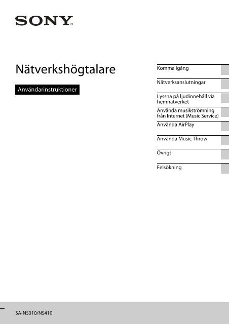 Sony SA-NS310 - SA-NS310 Istruzioni per l'uso Svedese