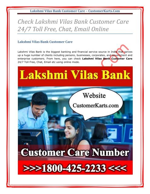 Lakshmi Vilas Bank  Customer Care