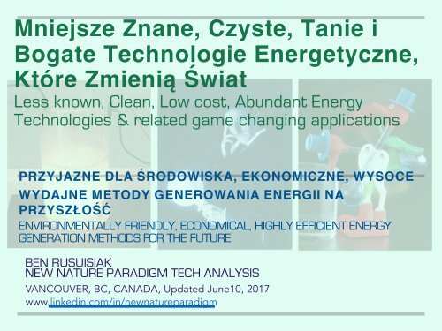 Mniejsze Znane, Czyste, Tanie I Bogate Technologie Energetyczne, Które Zmienią Świat / Less Known, Clean, Affordable, Abundant