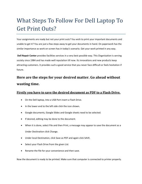 What Steps To Follow For Dell Laptop To Get Print Outs