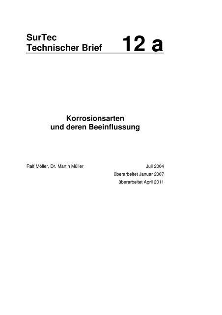 SurTec Technischer Brief Korrosionsarten und deren Beeinflussung