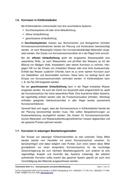 SurTec Technischer Brief Korrosionsarten und deren Beeinflussung