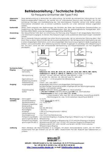 Betriebsanleitung / Technische Daten - Müller + Ziegler GmbH & Co ...