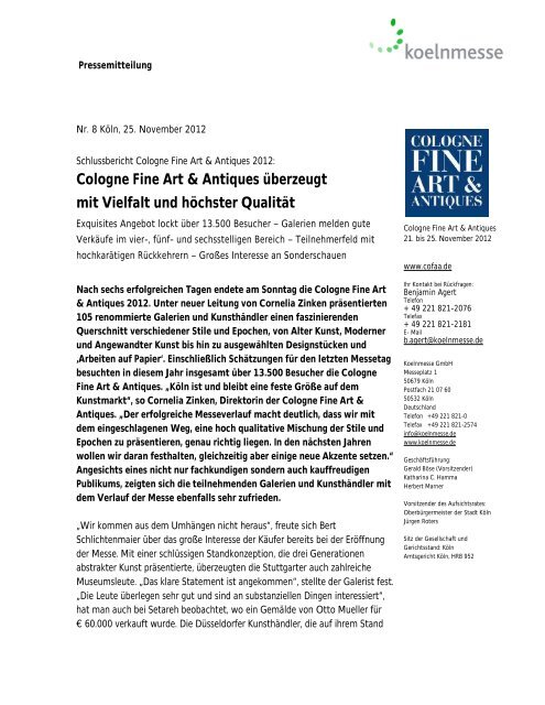 Cologne Fine Art & Antiques überzeugt mit Vielfalt und ... - press1