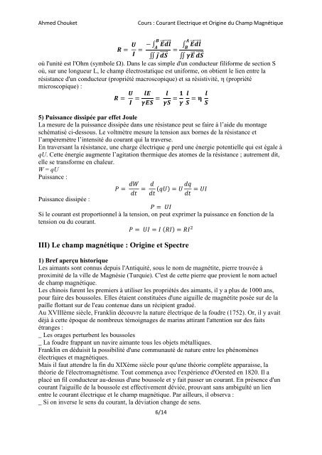 Courant Electrique et Origine du Champ Magnétique