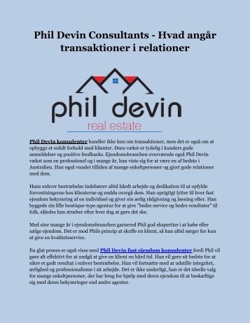 Phil Devin Consultants - Hvad angår transaktioner i relationer