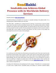 Sendrakhi.com Achieves Global Presence with its Worldwide Delivery Services