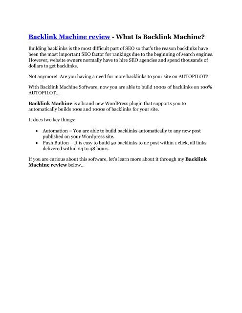 Back Links Machine Backlink Machine Review & (BIGGEST) jaw-drop bonuses