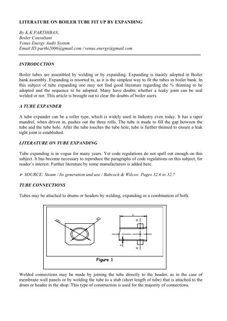 Literature on Boiler Tube Fit up by Expanding