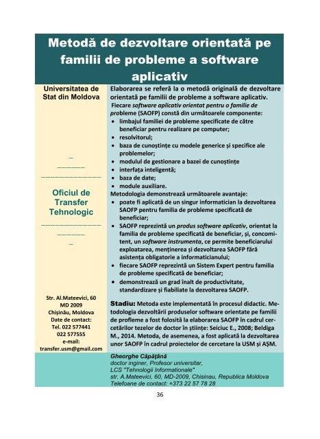 TEHNOLOGIILE INOVAȚIONALE ALE UNIVERSITĂȚII DE STAT DIN MOLDOVA