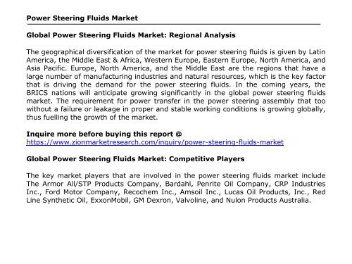 Global Power Steering Fluids Market, 2016–2024