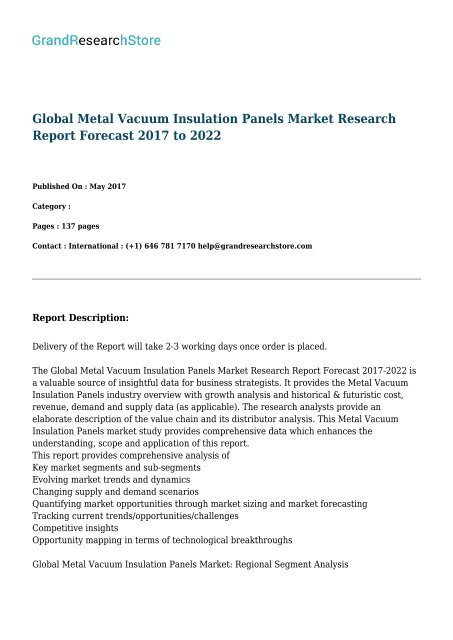 Global Metal Vacuum Insulation Panels Market Research