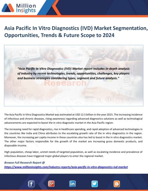 Asia Pacific In Vitro Diagnostics (IVD) Market Segmentation, Opportunities, Trends &amp; Future Scope to 2024
