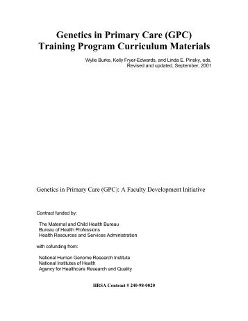 Genetics in Primary Care (GPC) Training Program Curriculum ...