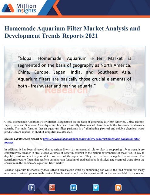 Homemade Aquarium Filter Market Analysis and Development Trends Reports 2021