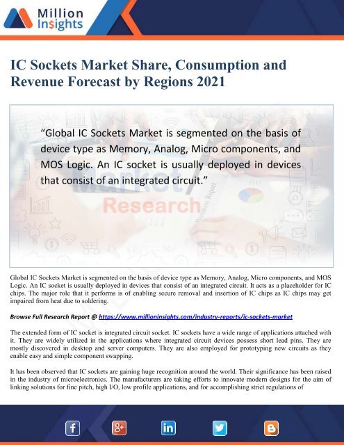 IC Sockets Market Share, Consumption and Revenue Forecast by Regions 2021