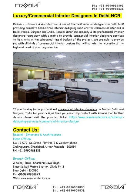 Luxury Commercial Interior Designers In Delhi-NCR