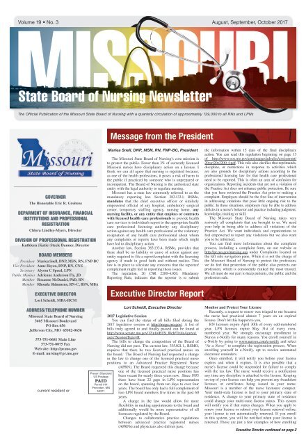 Missouri State Board of Nursing Newsletter – August 2017