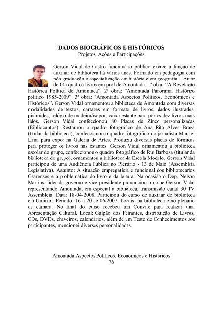 Conheça o Livro na Biblioteca Publica de Amontada Autor Gerson Vidal de Castro 