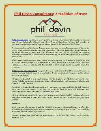 Phil Devin Consultants: A tradition of trust