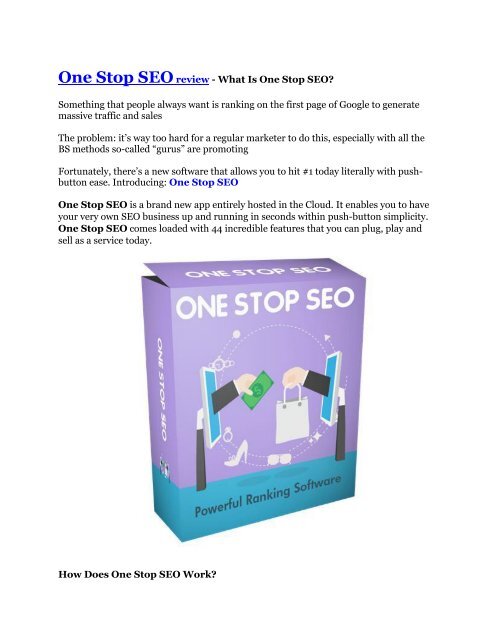 One Stop SEO review and GIANT $12700 Bonus-80% Discount