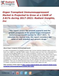 Organ Transplant Immunosuppressant Market is Projected to Grow at a CAGR of 3.81% during 2017-2021 Radiant Insights, Inc