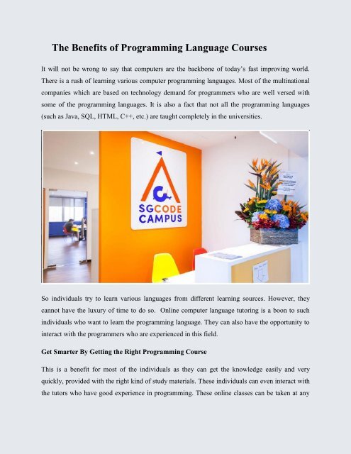 The Benefits of Programming Language Courses