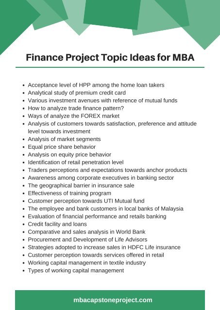 Capstone Project Topics For MBA Finance