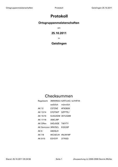 Protokoll Ortsgruppenmeisterschaften - DLRG Ortsgruppe Geislingen