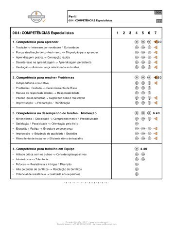 Análise de Potencial de COMPETÊNCIAS Perfil para Especialistas