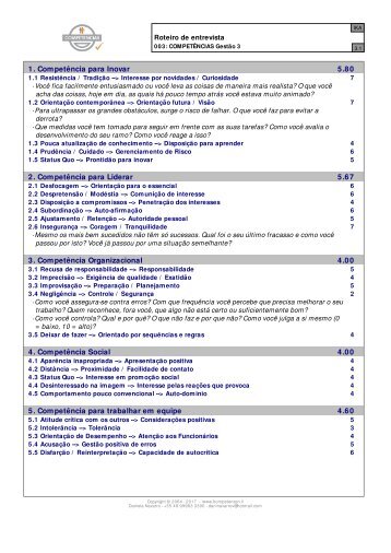 Análise de Potencial de COMPETÊNCIAS Guia de entrevistas Gerentes