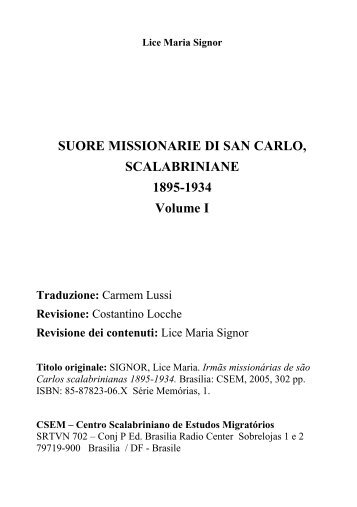 SUORE MISSIONARIE DI SAN CARLO, SCALABRINIANE 1895 ...