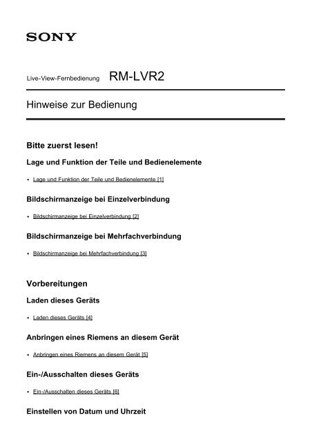 Sony RM-LVR2 - RM-LVR2 Manuel d'aide Allemand