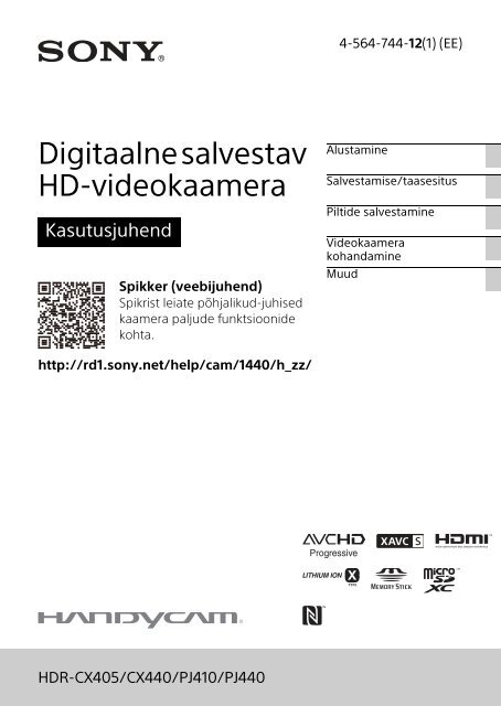 Sony HDR-CX405 - HDR-CX405 Consignes d&rsquo;utilisation Estonien