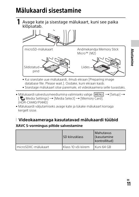 Sony HDR-CX405 - HDR-CX405 Consignes d&rsquo;utilisation Estonien