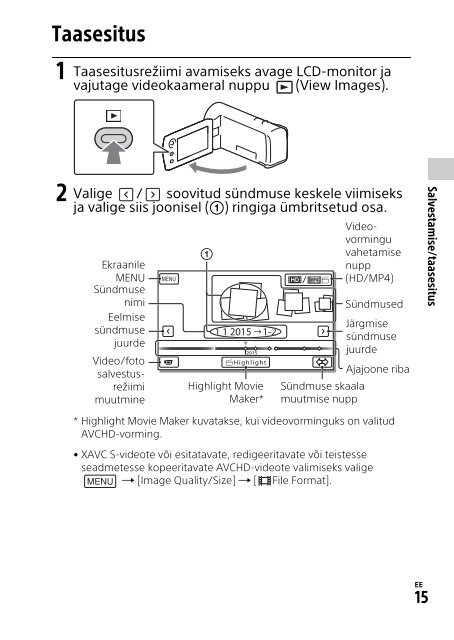 Sony HDR-CX405 - HDR-CX405 Consignes d&rsquo;utilisation Estonien