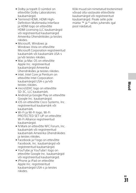 Sony HDR-CX405 - HDR-CX405 Consignes d&rsquo;utilisation Estonien