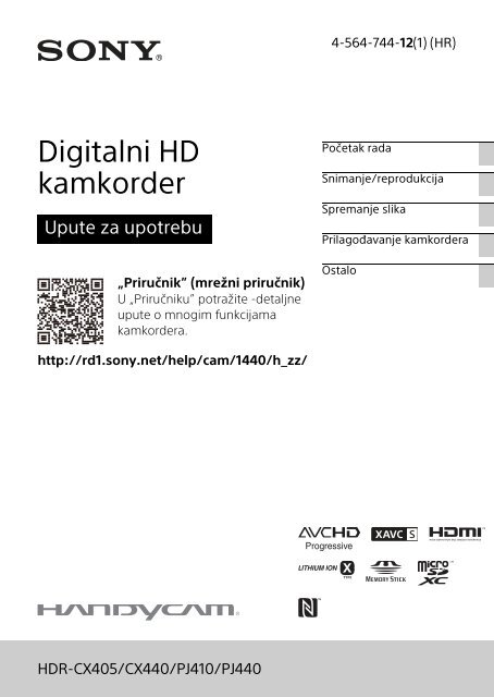 Sony HDR-CX405 - HDR-CX405 Consignes d&rsquo;utilisation Croate