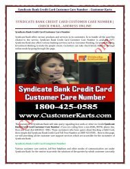 Syndicate Bank Credit Card Customer Care Number