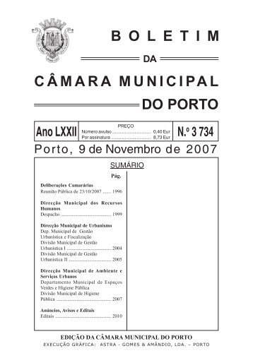 CÂMARA MUNICIPAL DO PORTO B O L E T I M