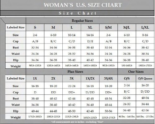 Escante Lingerie size chart 