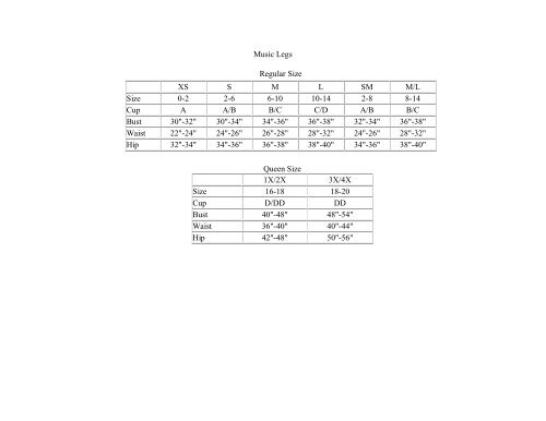 Legs Size Chart