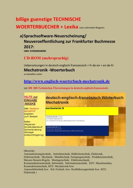 Woerterbuecher fuer Automatiker (englisch-Begriffe,  franzoesisch-Ausdruecke, kfz, Metalltechnik, Elektrotechnik, EDV