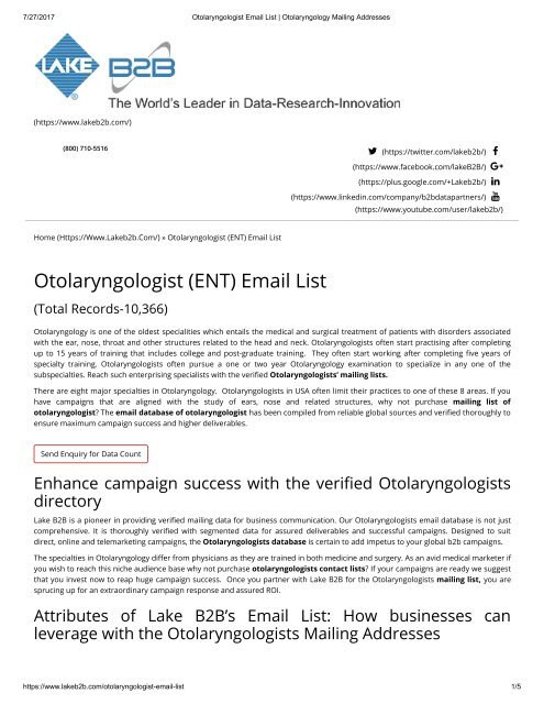 Otolaryngologist Email List from Lake B2B