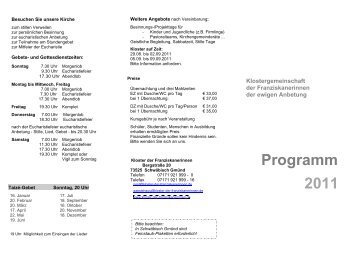 Programm 2011 - im Kloster der Franziskanerinnen