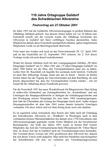 110 Jahre Ortsgruppe Gaildorf des Schwäbischen Albvereins