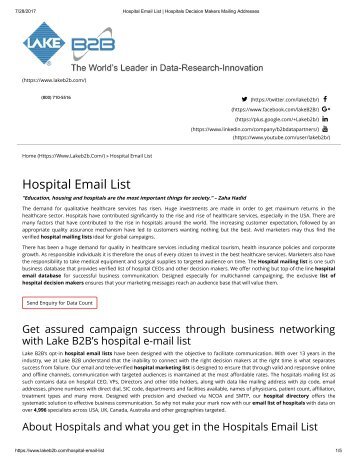 Hospital Email List from Lake B2B
