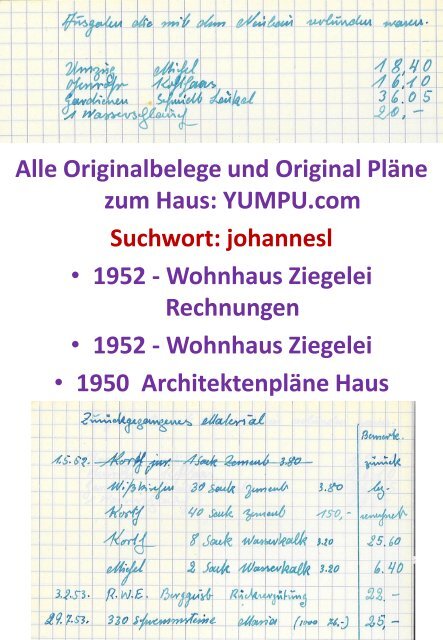 1951 - Wohnhaus Ziegelei - Dokumentation in Form von Buchführung gelistet